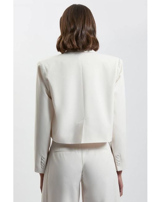 Karen Millen White Compact Viscose Crop Tailored Blazer