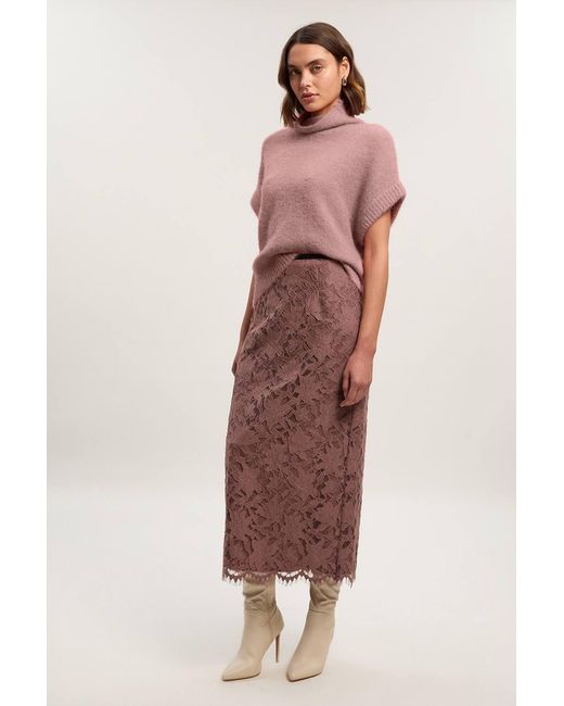 Karen Millen Gray Lace With Taping Woven Midi Skirt