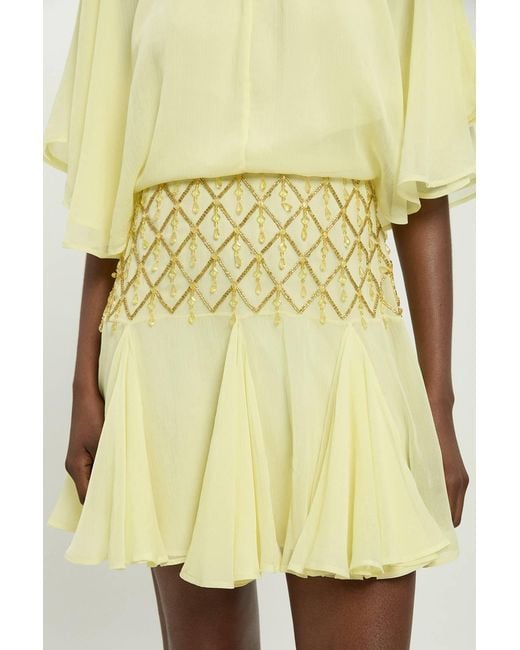 Karen Millen Yellow Beaded Cape Detail Mini Dress