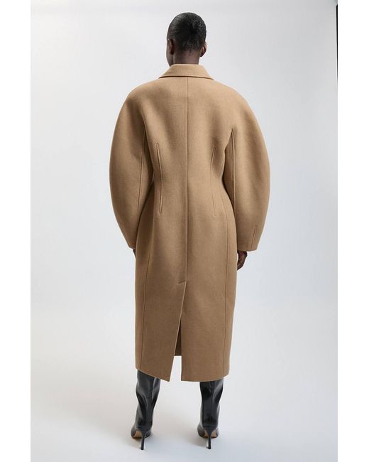 Karen Millen Natural Wool Rounded Sleeve Tailored Midi Coat