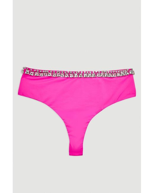 Karen Millen Pink Premium Embellished High Waist Bikini Bottoms