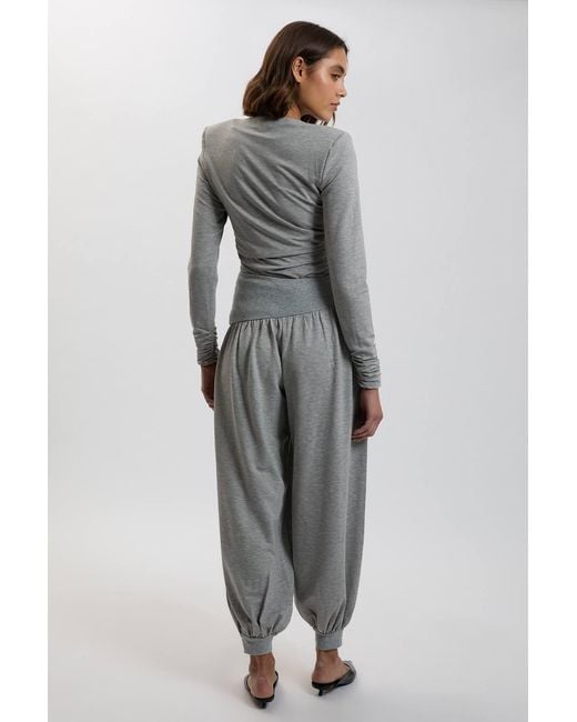 Karen Millen Gray Wide Balloon Viscose Jersey Joggers Trouser