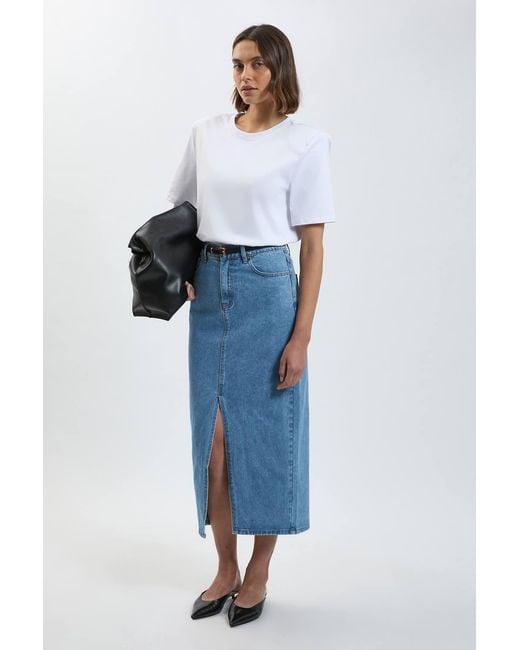 Karen Millen Blue Petite Forever Denim 5 Pocket Midi Pencil Skirt