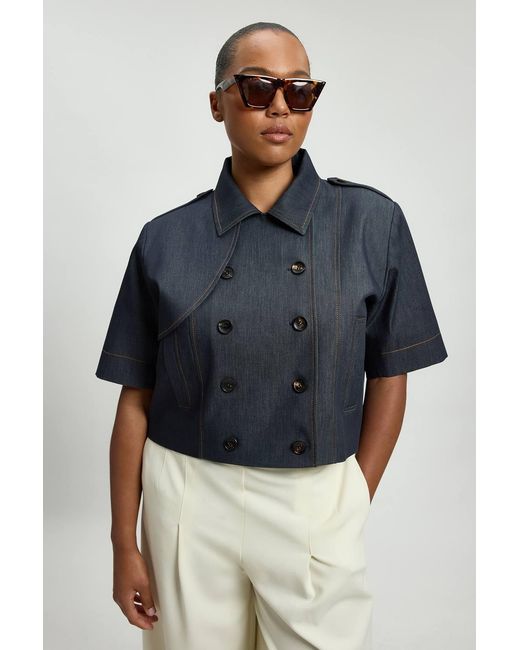 Karen Millen Blue Plus Size Tailored Denim Trench Jacket