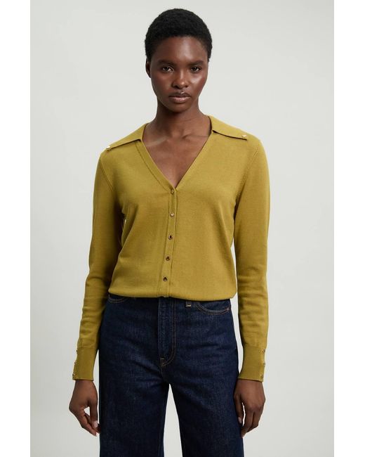 Karen Millen Green Viscose Blend Popper Detail Knit Collared Cardigan Sweater