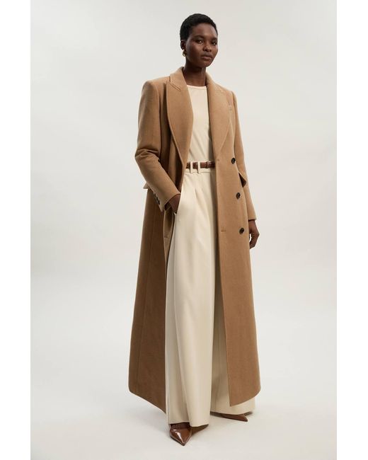 Karen Millen Natural Forever Wool Blend Tailored Fitted Maxi Coat