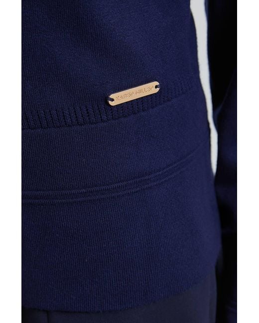Karen Millen Blue Forever Viscose Blend Knitted Stitch Detail Balloon Sleeve Cardigan Sweater