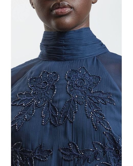 Karen Millen Blue Hand Embellished Georgette Gown