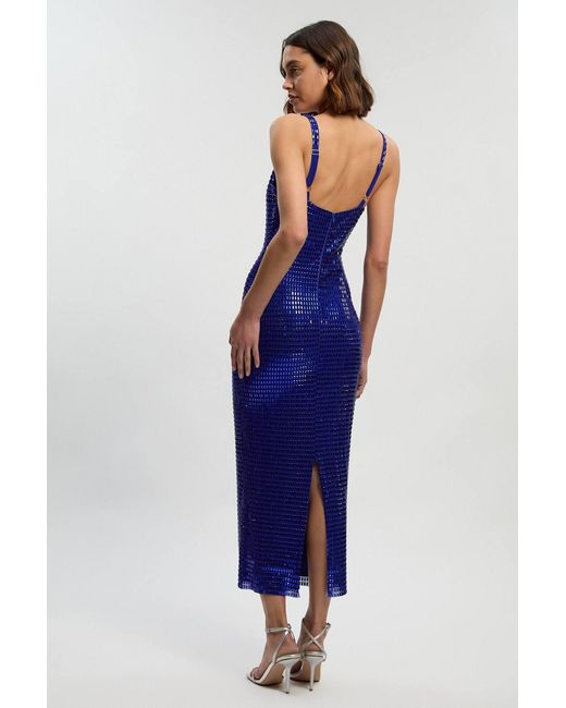 Karen Millen Blue Premium Crystal Embellished Midi Dress