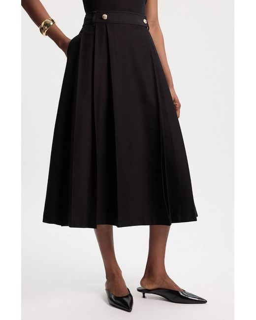 Karen Millen Black Utility Button Detail Midi Skirt