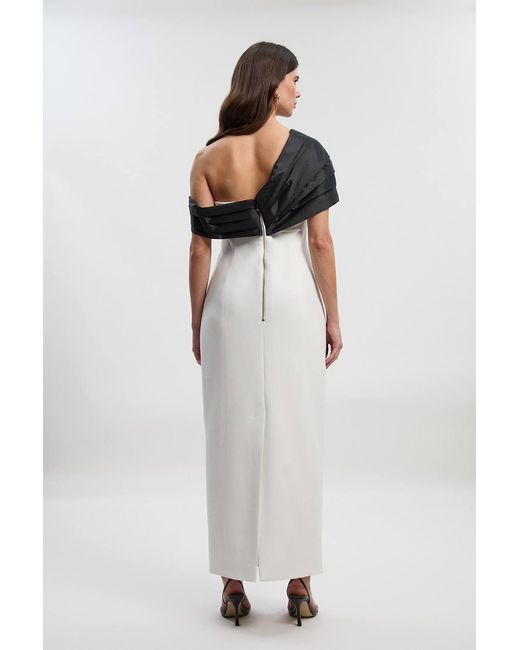 Karen Millen White Clean Tailored Taffeta Mix Contrast Drama Sleeve Maxi Dress