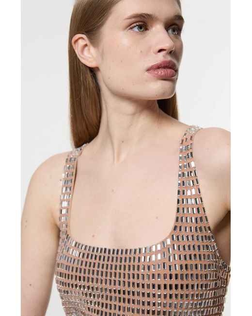 Karen Millen Natural Premium Crystal Embellished Midi Dress