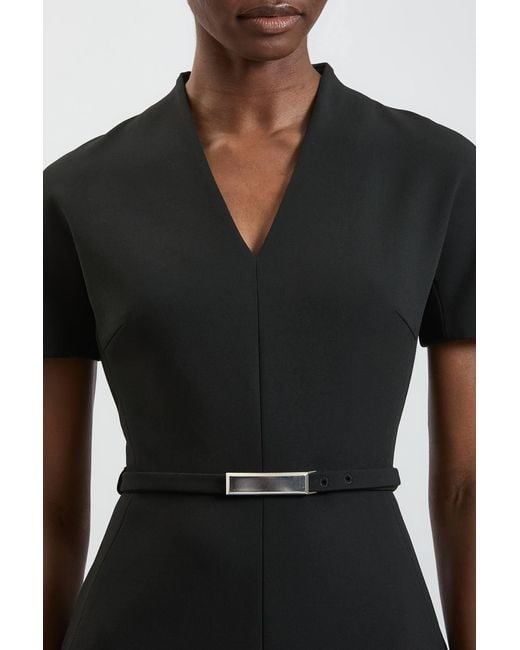Karen Millen Black Compact Stretch Tailored Belted Midi Pencil Dress