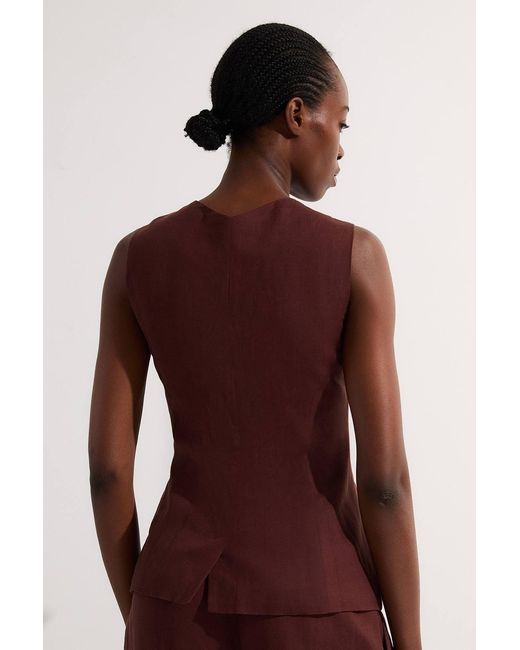 Karen Millen Red Viscose Linen Woven Longline Waistcoat