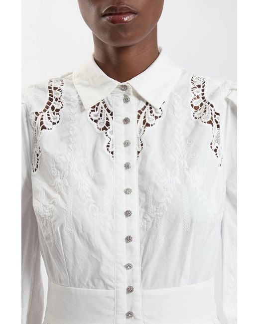 Karen Millen White Cotton Cutwork Balloon Sleeve Woven Midi Dress