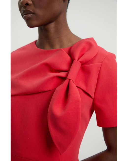 Karen Millen Red Compact Stretch Bow Detail Pencil Dress