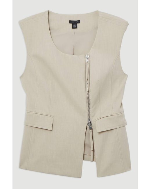 Karen Millen Natural Tailored Viscose Zip Through Multi Stitch Waistcoat