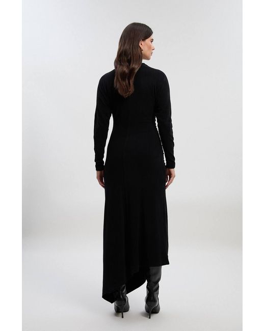 Karen Millen Black Ruched Detail Brushed Textured Jersey Midi Dress