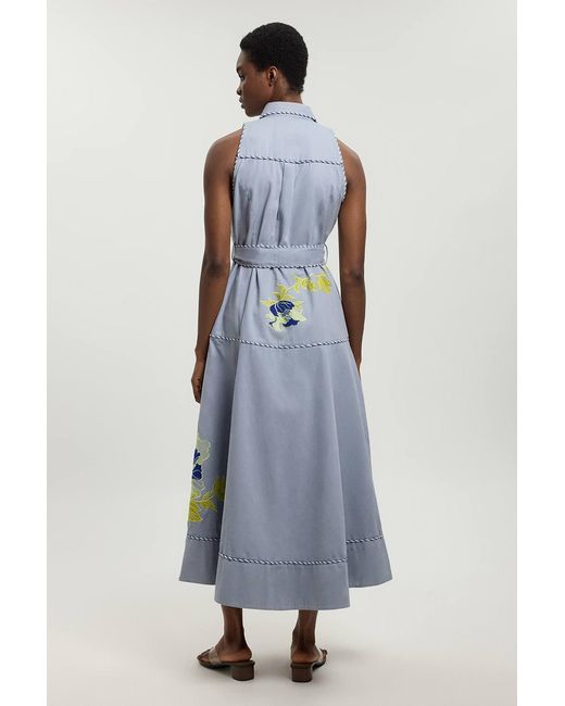Karen Millen Blue Floral Applique Belted Midi Dress