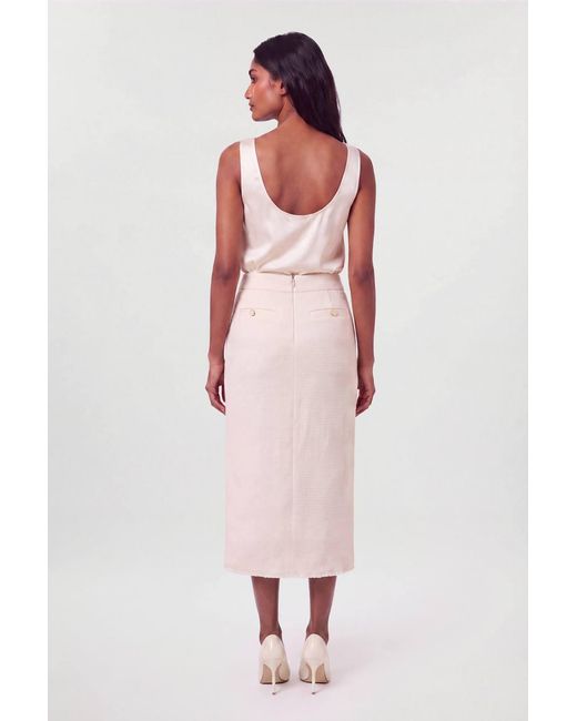 Karen Millen Pink Texture Tweed Button Midi Pencil Skirt