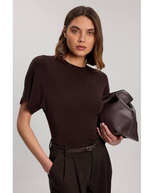 Karen Millen Brown Wool Blend Jersey T Shirt