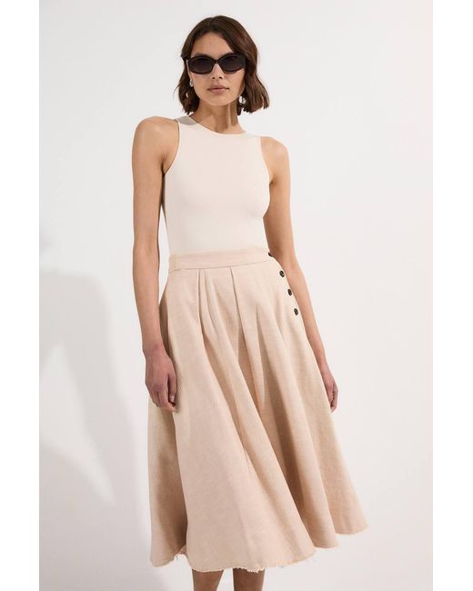 Karen Millen Natural Spring Tweed Tailored Pleated Full Skirt