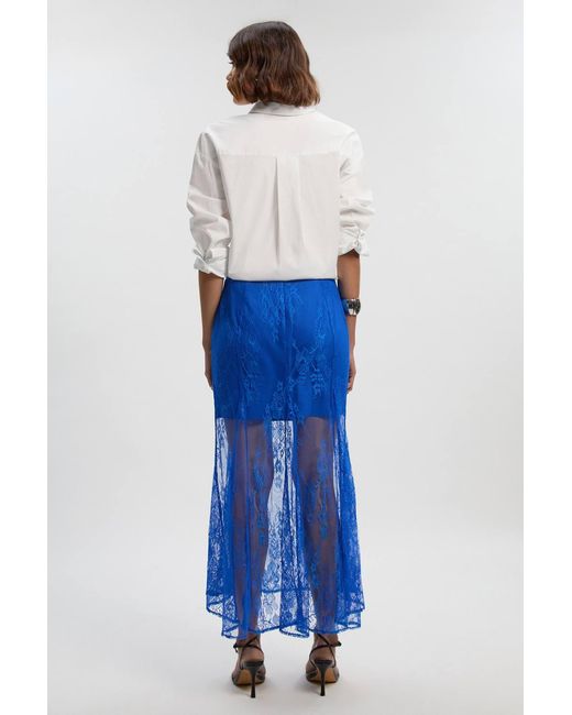 Karen Millen Blue Petite Sheer Lace Godet Woven Midi Skirt