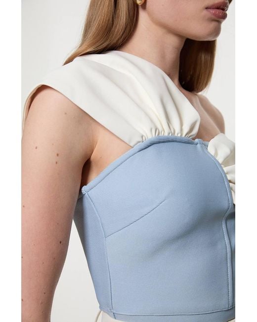 Karen Millen Blue Figure Form Bandage Knit Asymmetric Strap Top