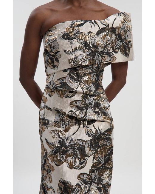 Karen Millen Multicolor Floral Jacquard Asymmetric Neck Pencil Dress
