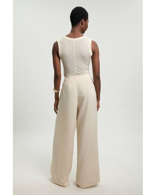 Karen Millen Natural Viscose Blend Wide Leg Tailored Trouser
