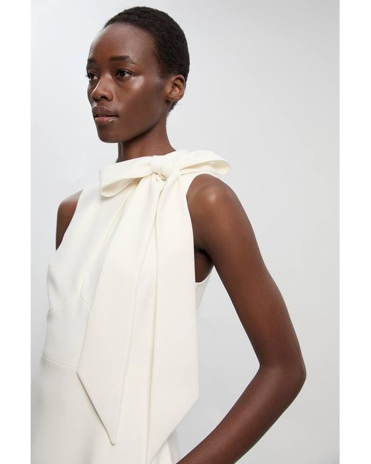 Karen Millen White Compact Stretch Bow Tie Neck Full Skirted Midi Dress