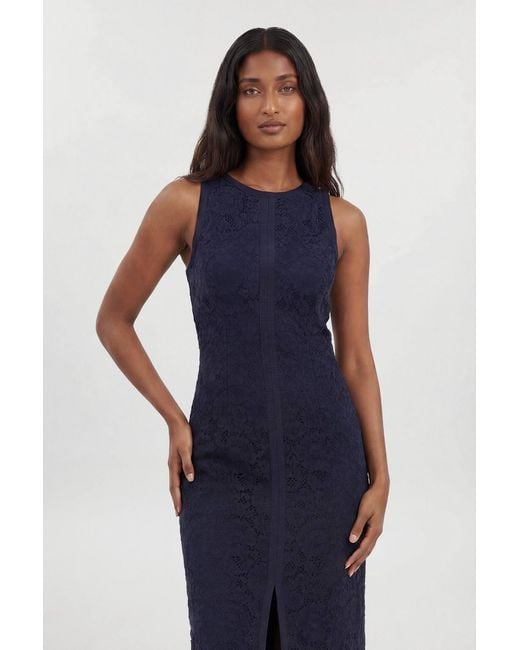 Karen Millen Blue Lace Sleeveless Woven Midi Dress