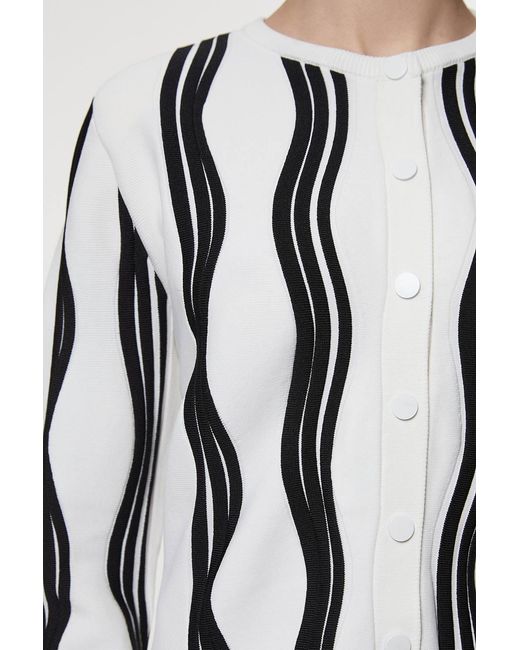 Karen Millen Black Contrast Wave Knit Jacket With Fringing