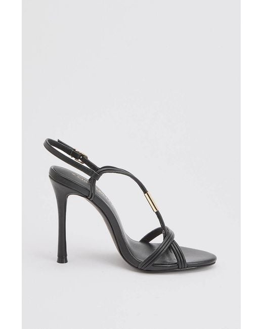 Karen Millen Black Leather Strappy Heeled Sandal