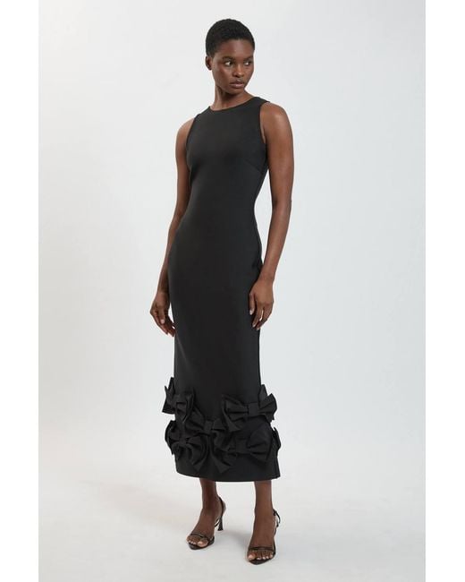 Karen Millen Black Figure Form Bandage Taffeta Bow Knitted Midi Dress