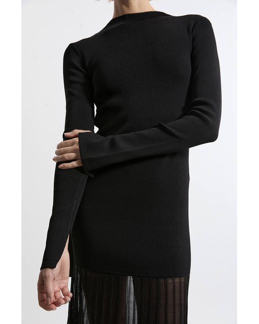 Karen Millen Black Petite Viscose Blend Knit Sheer Skirt Maxi Dress