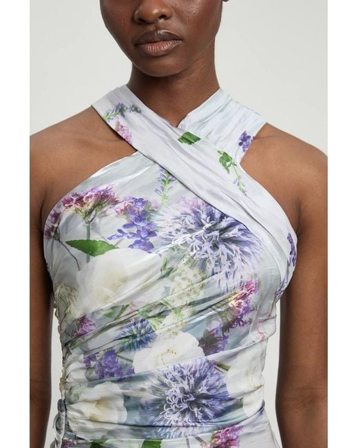 Karen Millen White Printed Metallic Floral Woven Maxi Dress