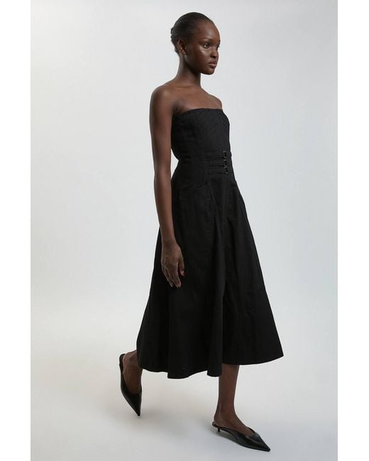 Karen Millen Black Denim Bandeau Corset Detail Midi Dress