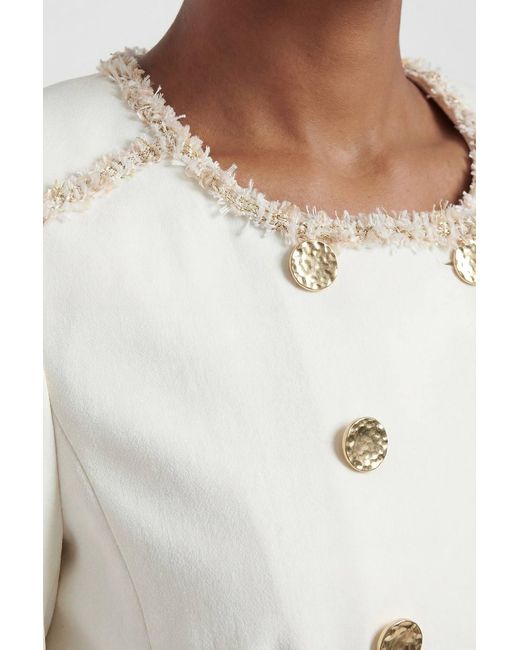 Karen Millen White Compact Stretch Embellished Trim Tailored Jacket