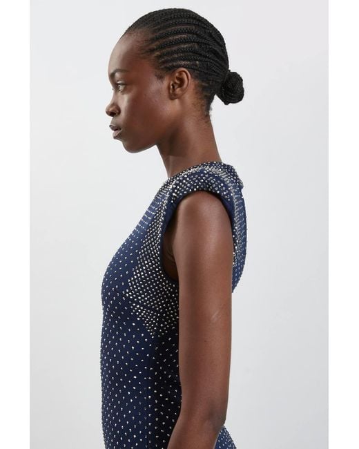 Karen Millen Blue Studded Ponte Jersey Midi Dress