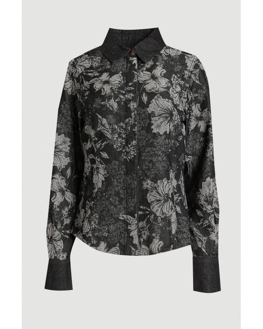 Karen Millen Black Jacquard Denim Contrast Collar And Cuff Shirt