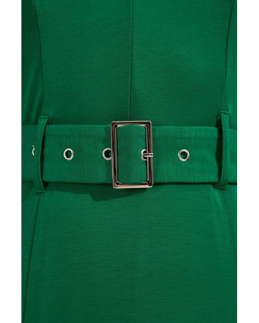 Karen Millen Green Forever Jersey Ponte Georgette Mix Midi Dress