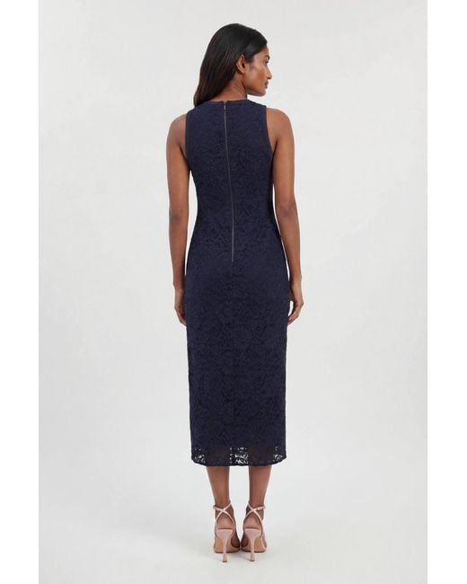 Karen Millen Blue Lace Sleeveless Woven Midi Dress