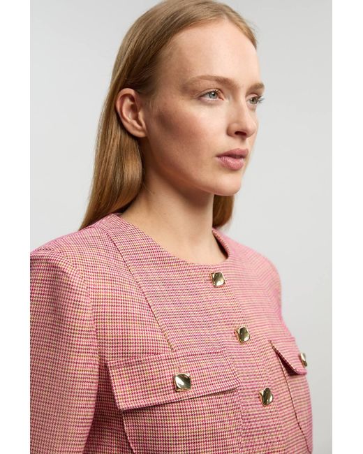 Karen Millen Pink Tailored Check Cropped Jacket