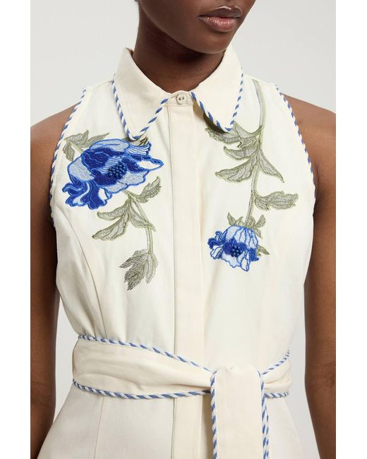 Karen Millen Natural Petite Floral Applique Belted Midi Dress