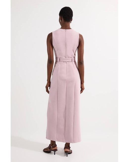 Karen Millen Pink Forever Ponte And Georgette Jersey Pleated Maxi Dress