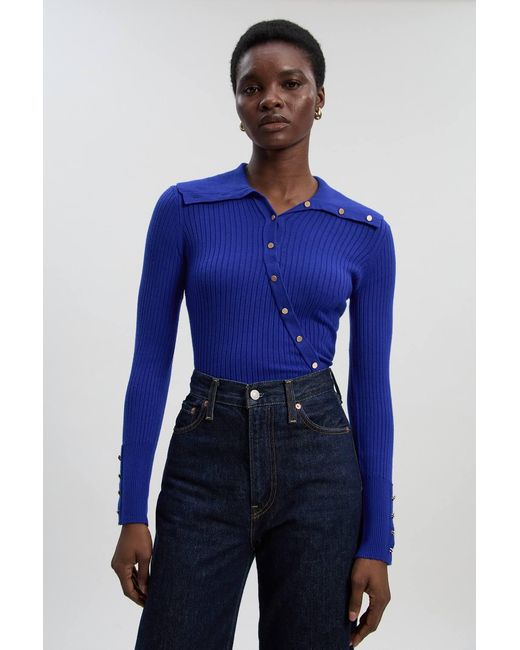 Karen Millen Blue Viscose Blend Trim Detail Knit Top