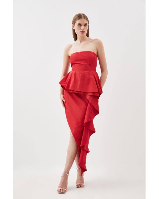 Karen Millen Taffeta Double Ruffle Detail Tailored Midi Dress