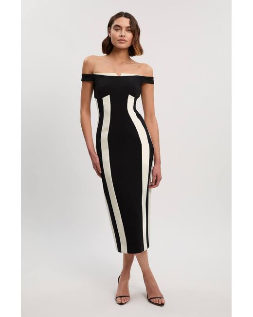 Karen Millen Multicolor Compact Stretch Colour Block Tailored Bardot Midi Dress