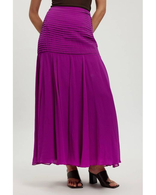Karen Millen Purple Viscose Georgette Drop Hem Woven Maxi Skirt